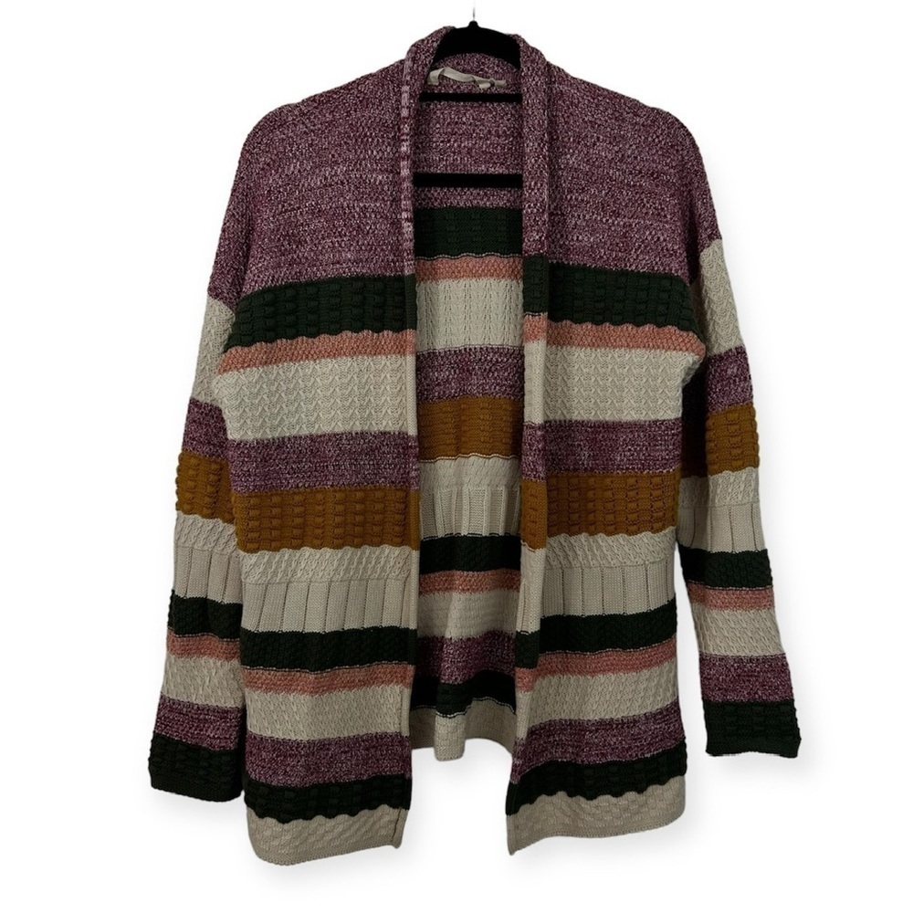 Soft Surroundings 100% Cotton Striped Maximalist Indie Knit Open Front Cardigan - Picture 11 of 12